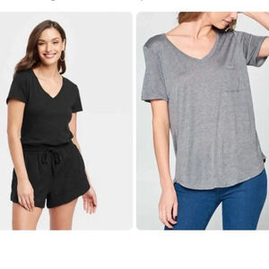 Set 2 grey/black short sleeve v-neck‎ tees M